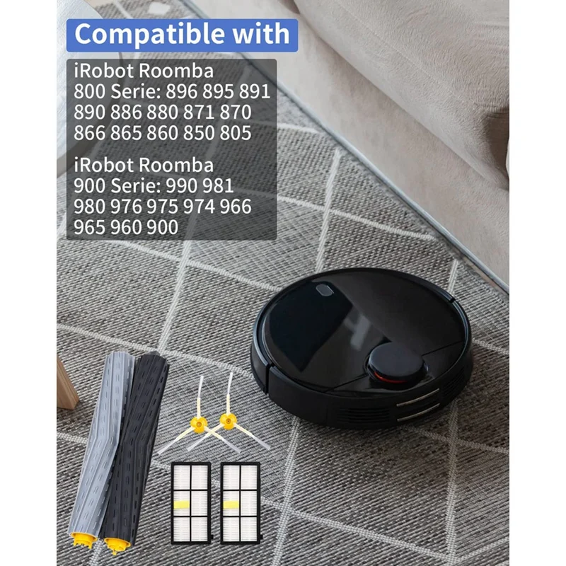 Сменные аксессуары для Irobot Roomba серии 800 900, комплект пылесоса для Roomba, резиновая щетка, фильтр, боковая щетка
