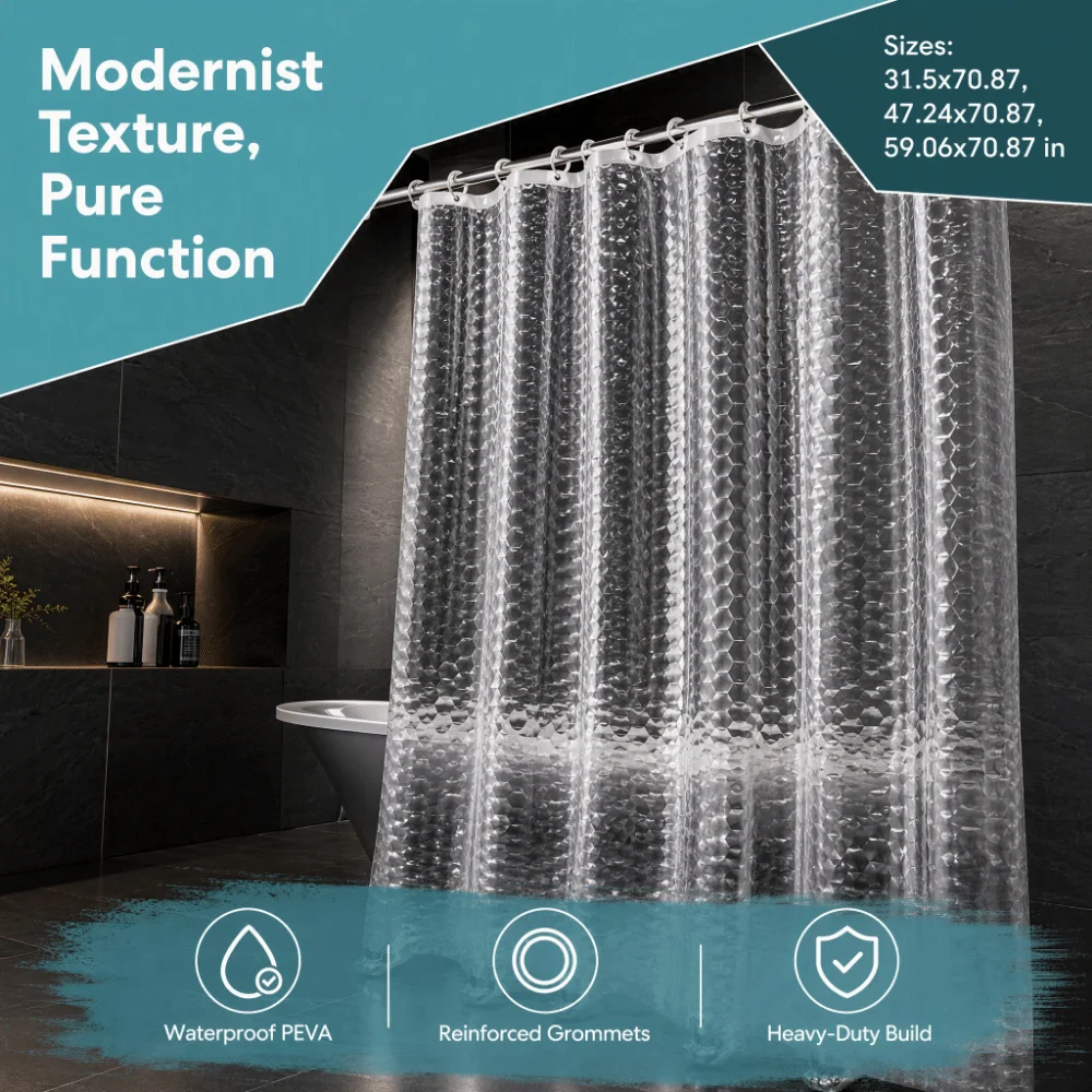 Semi-Transparent Shower Curtain multi-size Water Cube Pattern Bath Curtains Liner Easy-Clean Mouldproof Bathroom Curtain Toilet