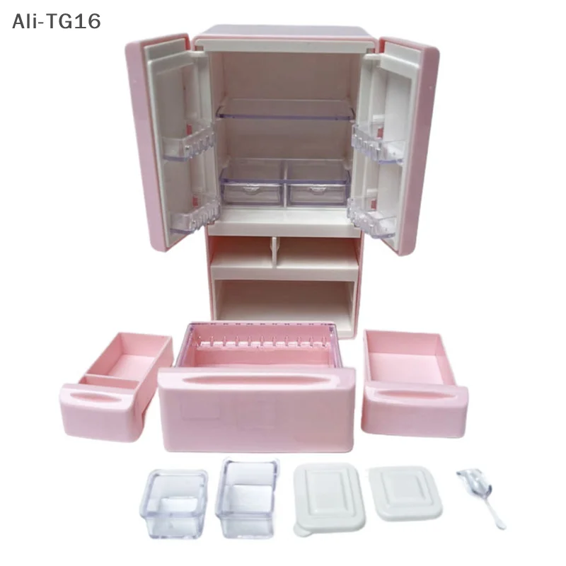 Plastic Miniature Fridge Refrigerator Simulation Mini Double Door Refrigerator Model Craft Furniture Doll House Accessories
