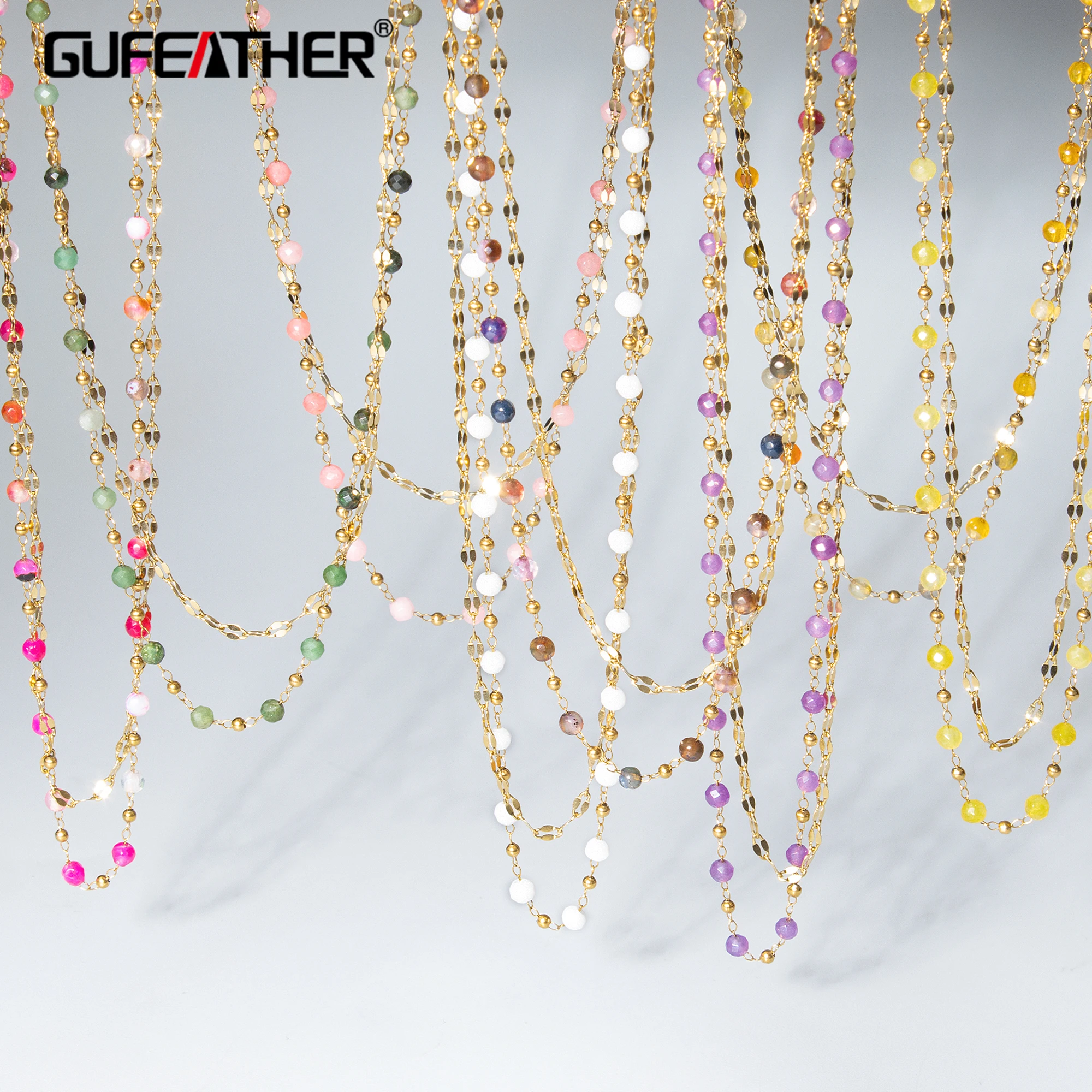 GUFEATHER, 1 unids/lote, MH59, collar para mujer, dijes, hecho a mano, chapado en oro de 18k, acero inoxidable, piedra natural, joyería de moda