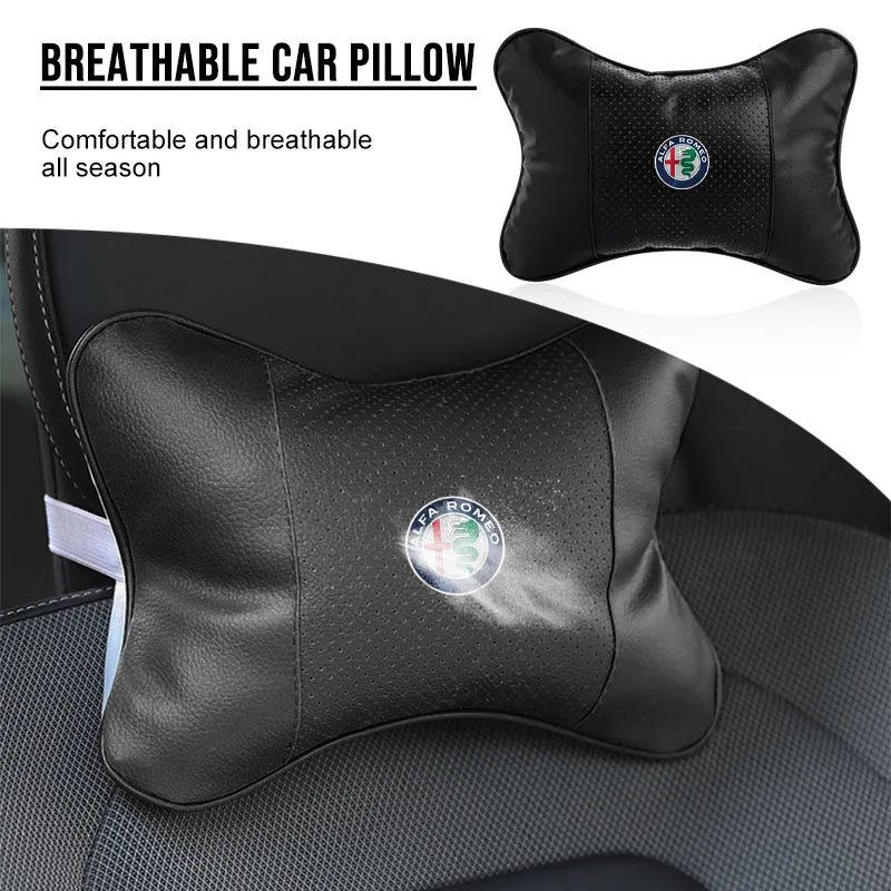 

1/2Pcs Car Seat Headrest Auto Logo Neck Pillow Car accessories Caps For Alfa Romeo 156 166 159 Giulietta Giulia Spider Stelvio