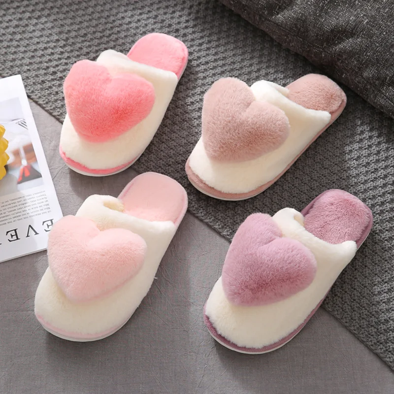 Highland Cow Love Hearts Plush Slippers Women Winter Warm Cozy Indoor Slipper Soft House Couples Shoes for Christmas Gifts