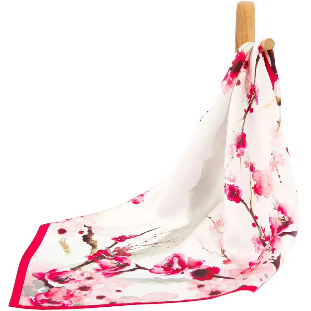 100% Pure Silk Bandana Female Hair Scarf Plum Blossom Handkerchief Top Floral Natural Silk Women Headband Pocket Square for Men