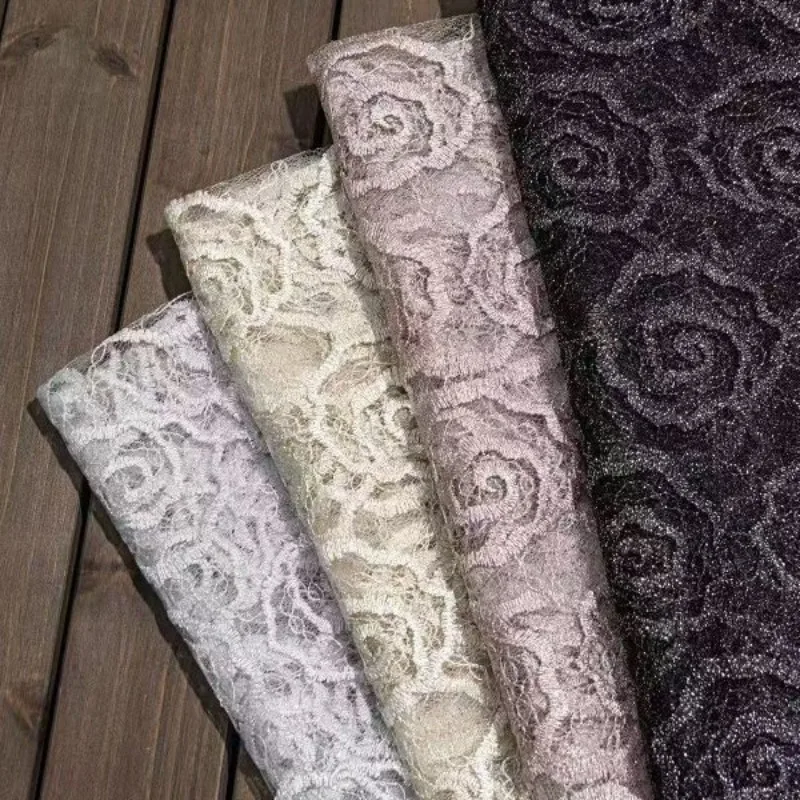 Tela de Tul Bordado con Encaje, Adorno de Rosas con Puntada Redonda, Estilo Chino de Alta Gama, Suave y Transparente, para Vestidos, Trajes y Costura DIY
