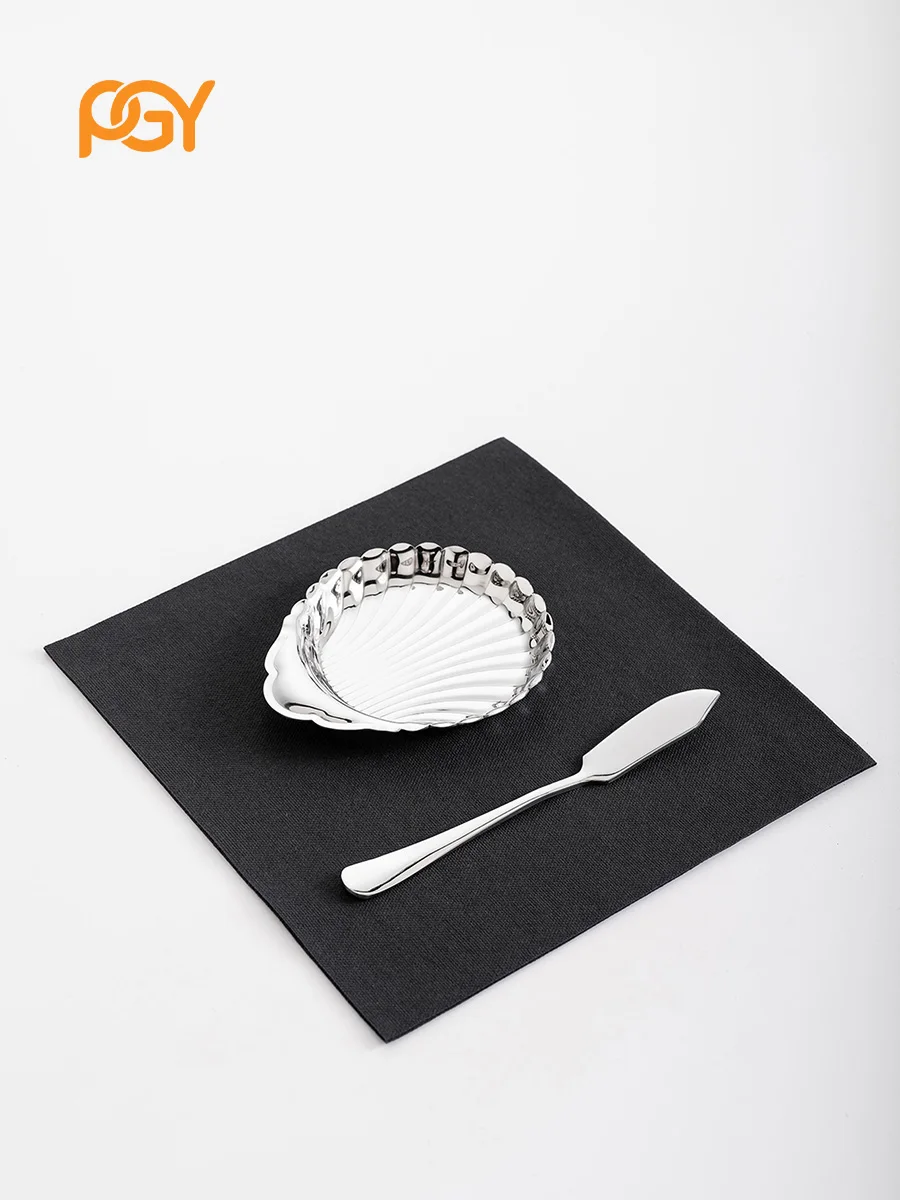 Plato de inmersión de concha de acero inoxidable 304 de primera calidad, plato de vieira pulido con espejo para mantequilla, salsa de soja, caviar y aperitivos