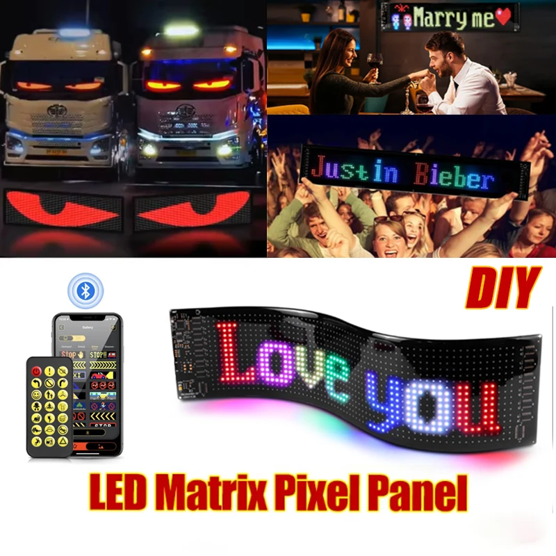 

LED Matrix Pixel Panel Light DIY Programmable App Bluetooth Control Flexible Display Screen USB Plug-in Car Stores Bars Party