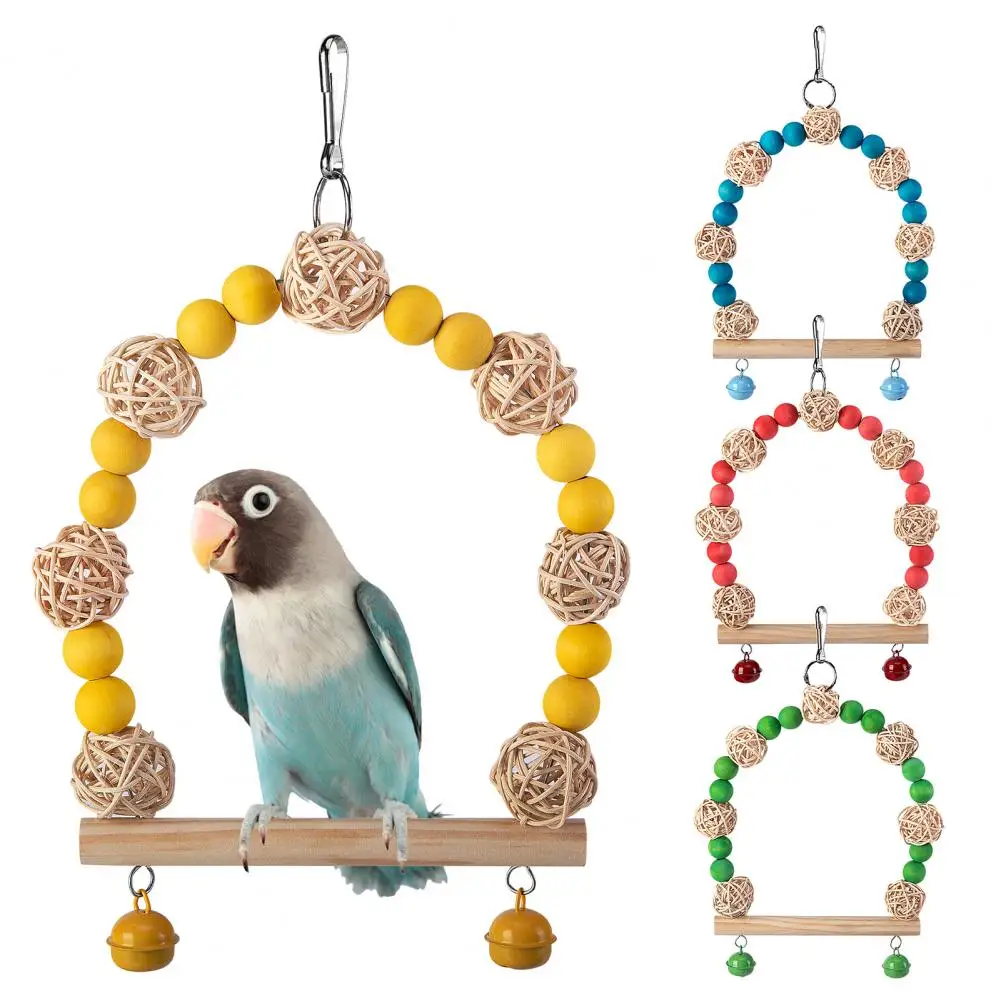 

Bird Toy Wooden Parrot Swing Stand Natural Safe Pet Supplies Beak Claw Grinding Accessory for Parakeets Cockatiels Rabbits