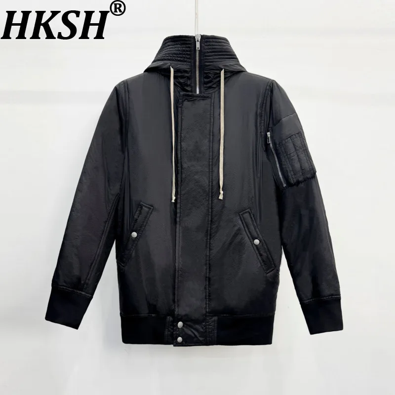 HKSH Spring Autumn New Men Tide Chic Ins Dark Casual Versatile Jacket Pockets Zipper Stand Collar Long Sleeve Drawstring HK26889