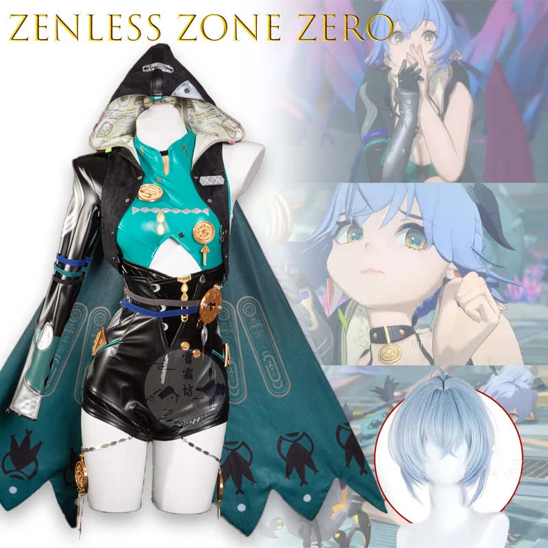 Set Kostum Cosplay Zenless Zone Zero Lucia, Kostum Cosplay Anime, Anting, Wig, Pakaian Pesta Halloween