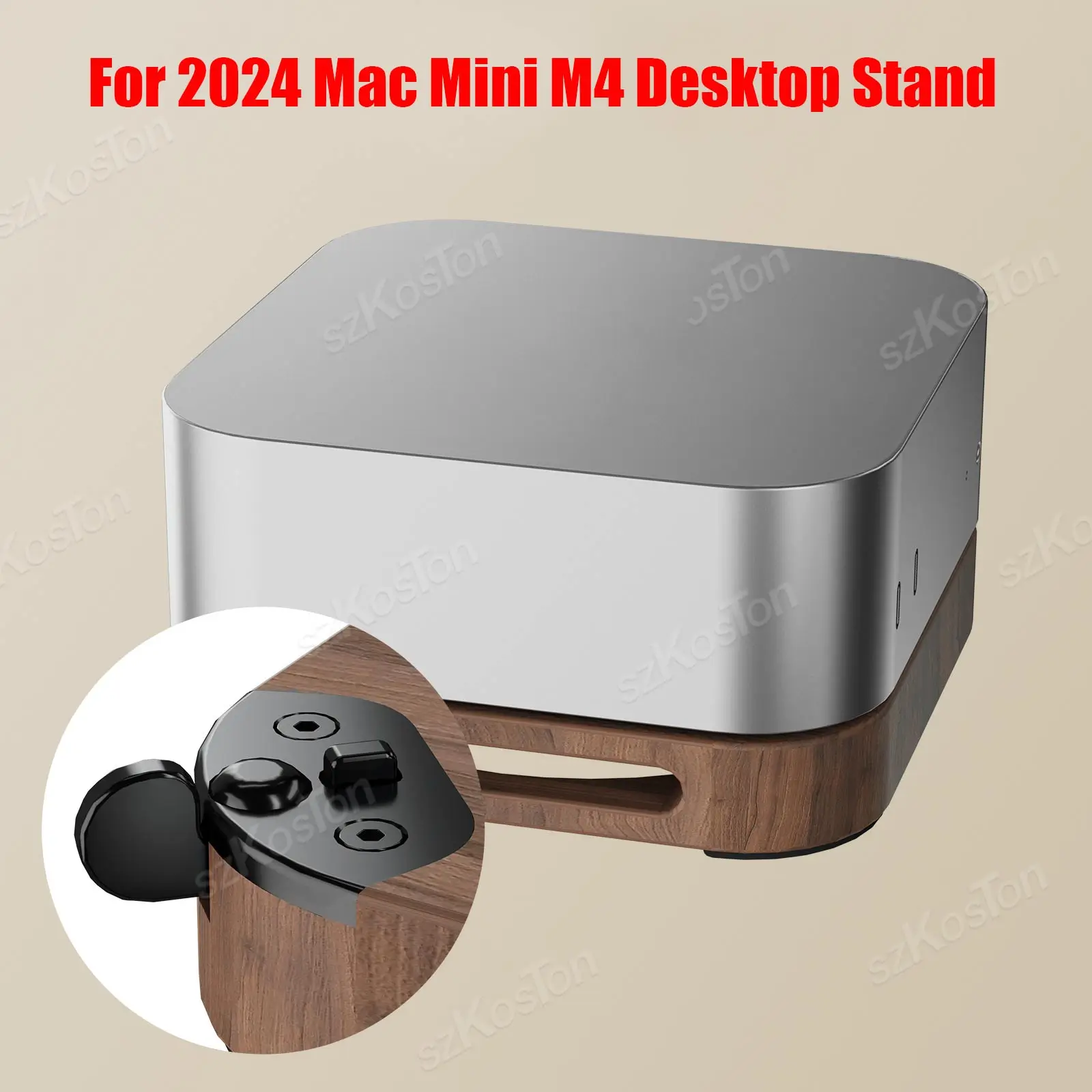 The Heat Dissipation and Dust Proof Base for 2024 Mac Mini M4 Computer Black Walnut Desktop Stand for Mac Mini M4 Pro PC Holder