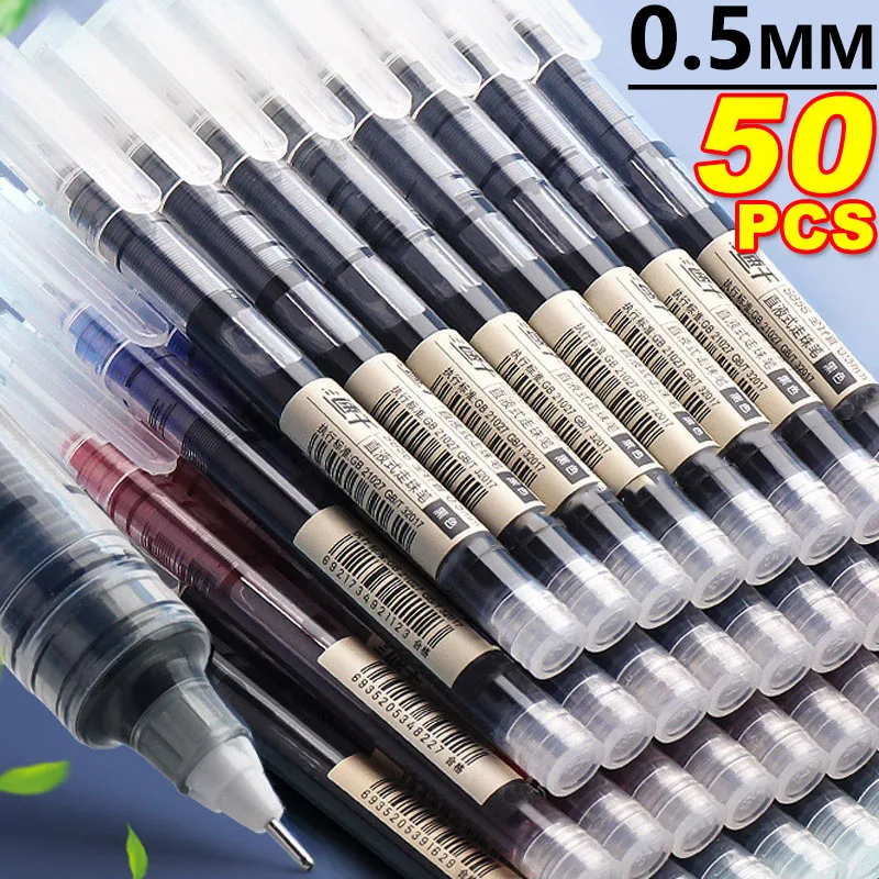 50/1 Uds. Bolígrafos de tinta de Gel tipo aguja de 0,5mm de alta calidad bolígrafo líquido recto papelería escuela materiales de escritura para oficina