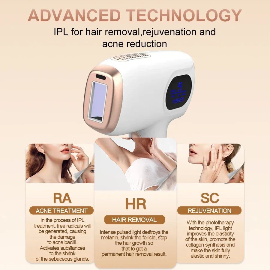 3in1 999900 Flash Laser Hair Removal Handset IPL Epilator Rejuvenation Acne Reduce Bikini Trimmer At-Home Permenent Hair Remover