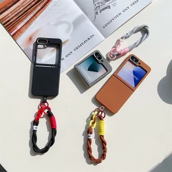 Leather Skin Soft TPU Slim Case For Samsung Galaxy Z Flip 3 4 5 6 Cover With Hand Strap Lanyard Cellur Phone Capa Coque Funda