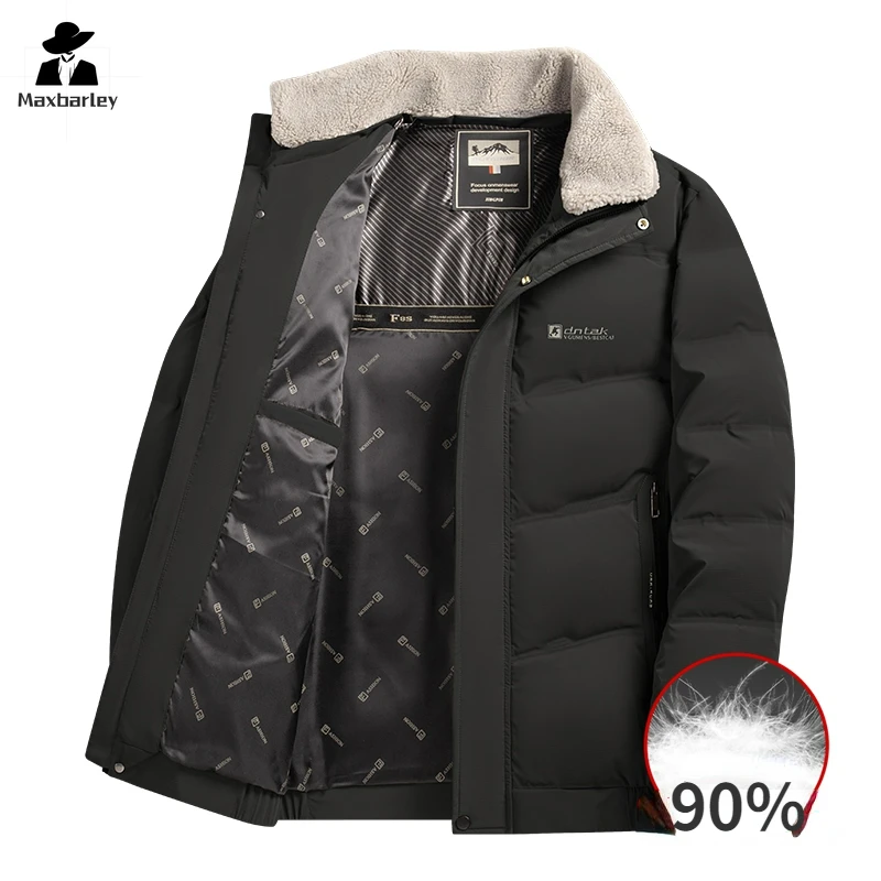 Winter Down Jacket Men's Business Casual Removable Fur Collar Windproof White Duck Down Coat Brand Waterproof Warm Puffer Jacket