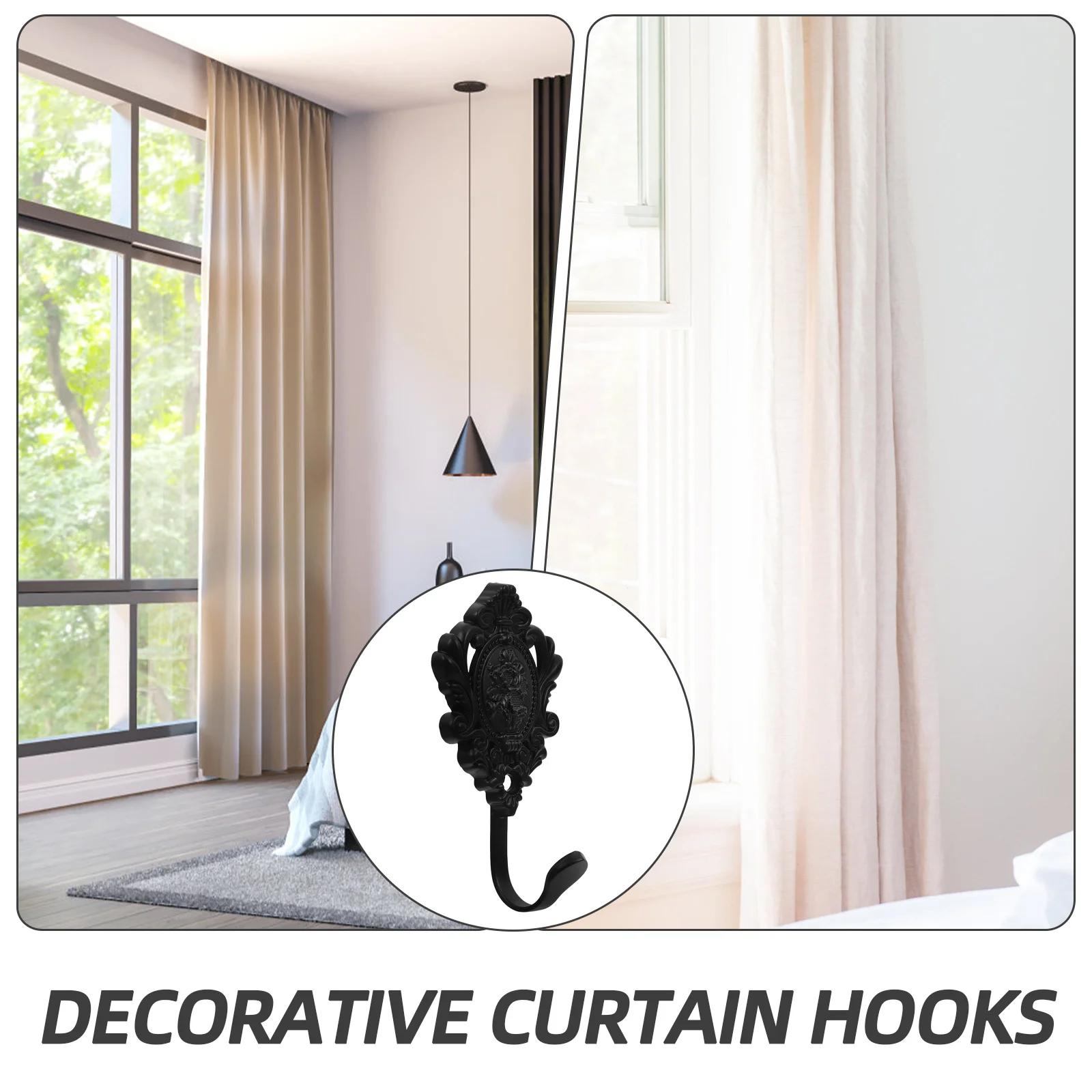 

2pcs Zinc Alloy Curtain Hooks Vintage Wall Holdbacks Drapery Tiebacks Metal Hanging Hooks For Curtains Towels Bags Keys Living
