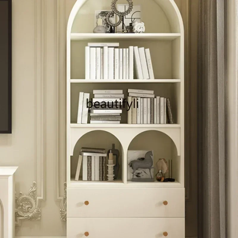 

Solid Wood Bookcase Light Luxury Floor Small Bookshelf French Retro Arch Curio Cabinet
