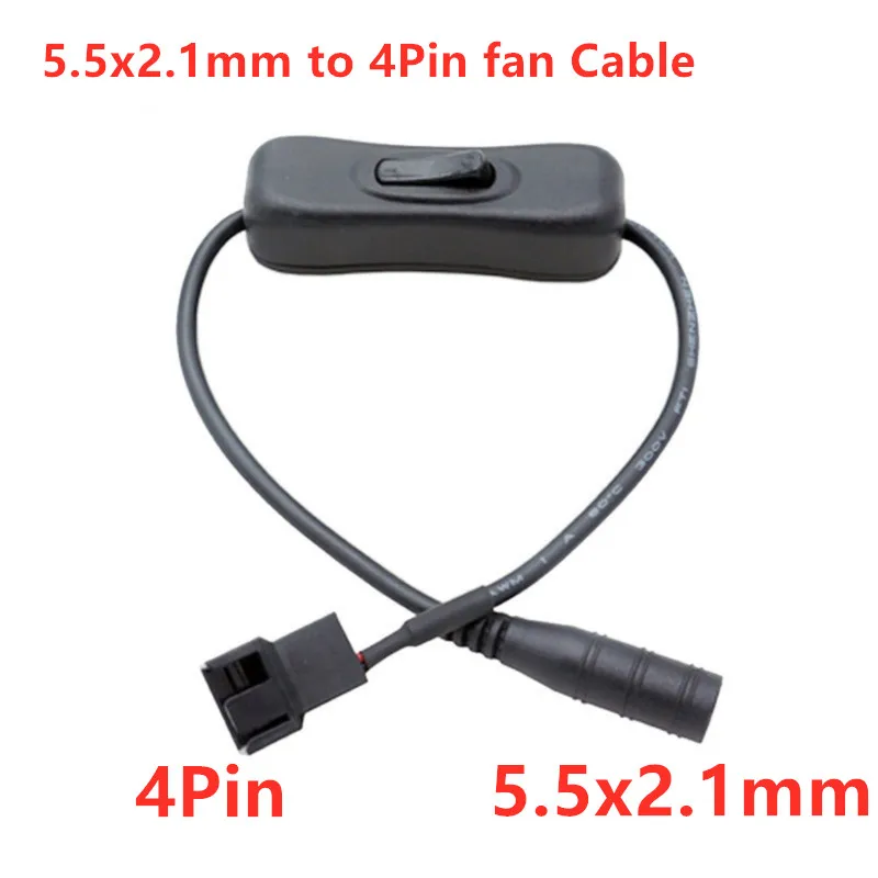 DC 5.5x2.1mmFemale to 4Pin PWM Line USB PC Fan Power Adapter Connector Converter Cable with ON Off Switch
