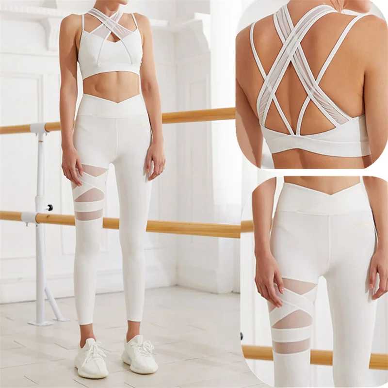 

Fitness Yoga Set Sexy Mesh Short Sleeve Top Buttery Soft Leggings Gym Suit Outdoor Running Sportswear Workout Clothes