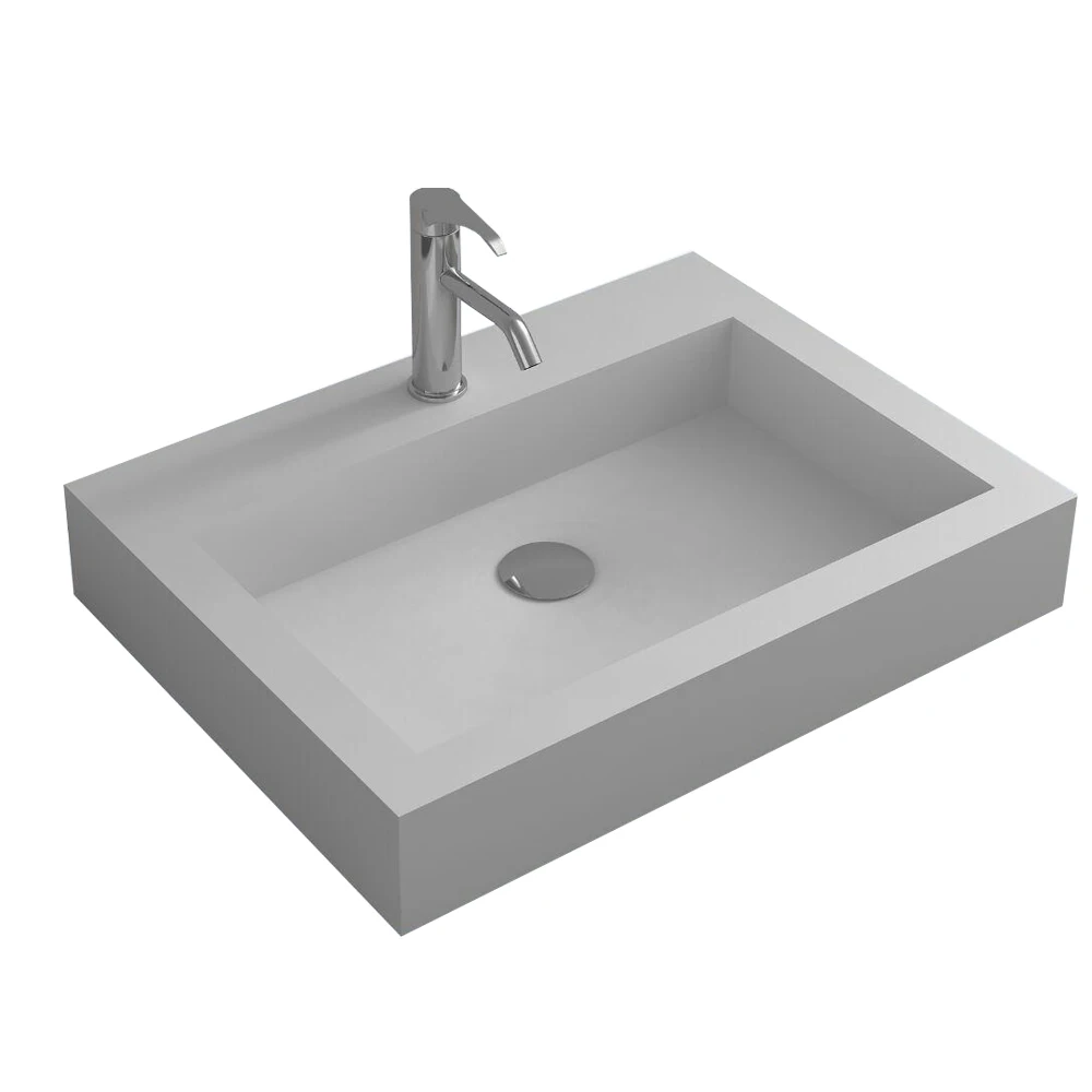 Bathroom Rectangular Wall Hung Corian Vessel Sink Solid surface Stone Wash Basin RS38430A