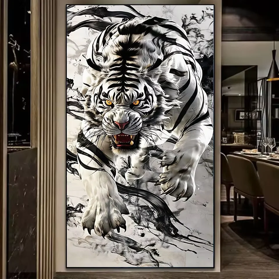Animal DIY Embroidery 5D Diamond Art Painting Ukiyo-e Style White Tiger Cross Stitch Mosaic Full Square Round Rhinestone
