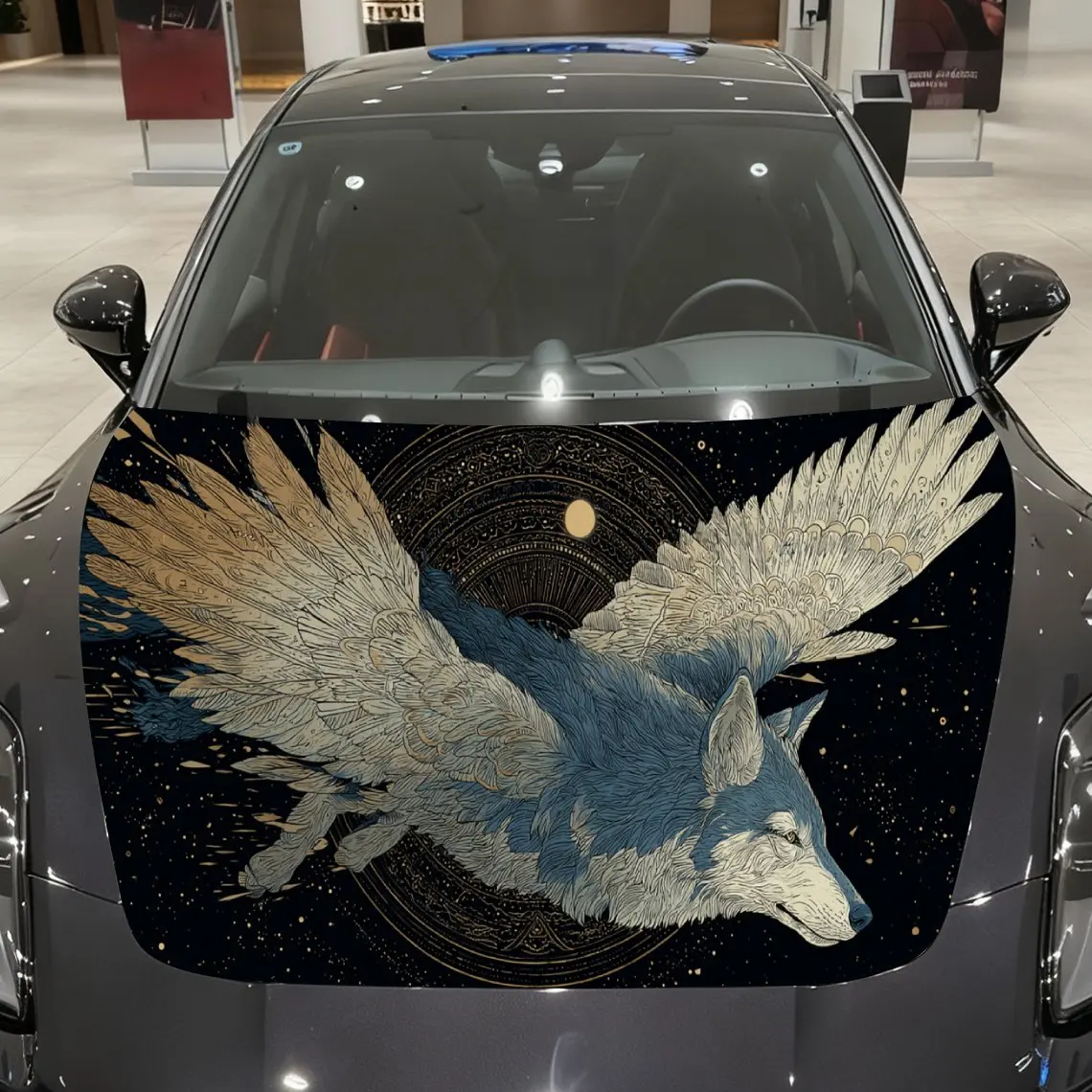

Spellbinding Winged Wolf Auto Cover Sticker, Waterproof and Self-adhesive Auto Hood Decal, Auto Vinyl Wraps, Cool Car Exterior D