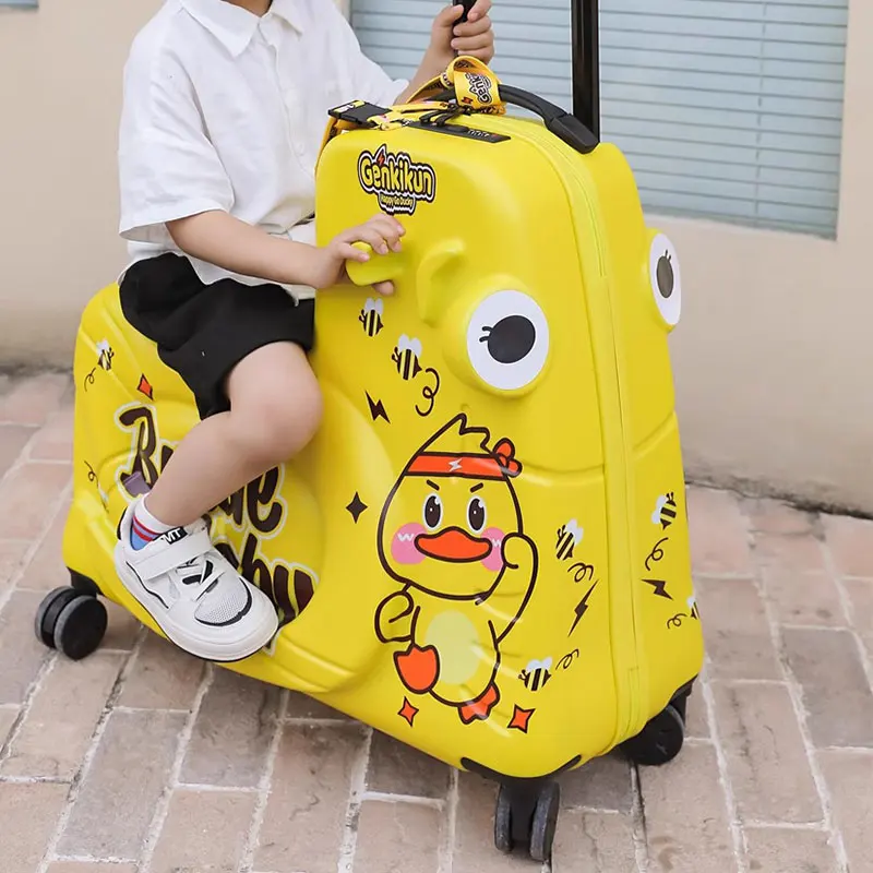 Cartoon Suitcase for Kids, Can Sit to Ride on Luggage, Cute Children Travel Suitcase, Lightweight Trolley Case, 20/24 Inch