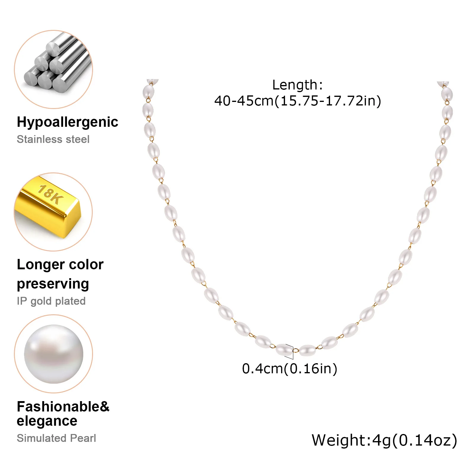 Stainless Steel Necklaces White Imitation Pearl Fashion Sweater Chain Necklace For Women Jewelry Banquet Valuable New Year Gift