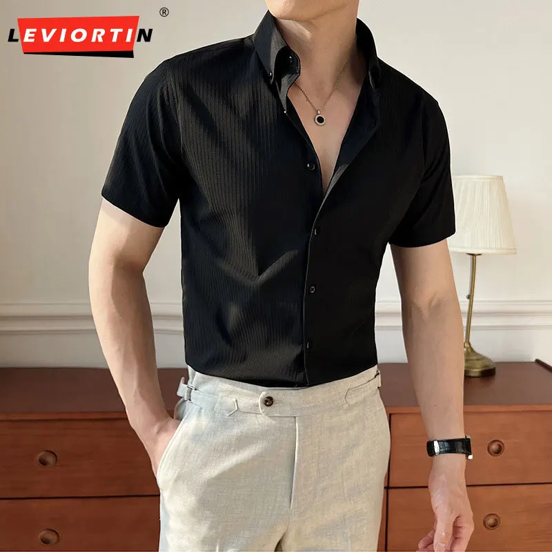 

2025 новая мужская рубашка с короткими рукавами, деловая повседневная полосатая рубашка A311-CSZ66130-P48