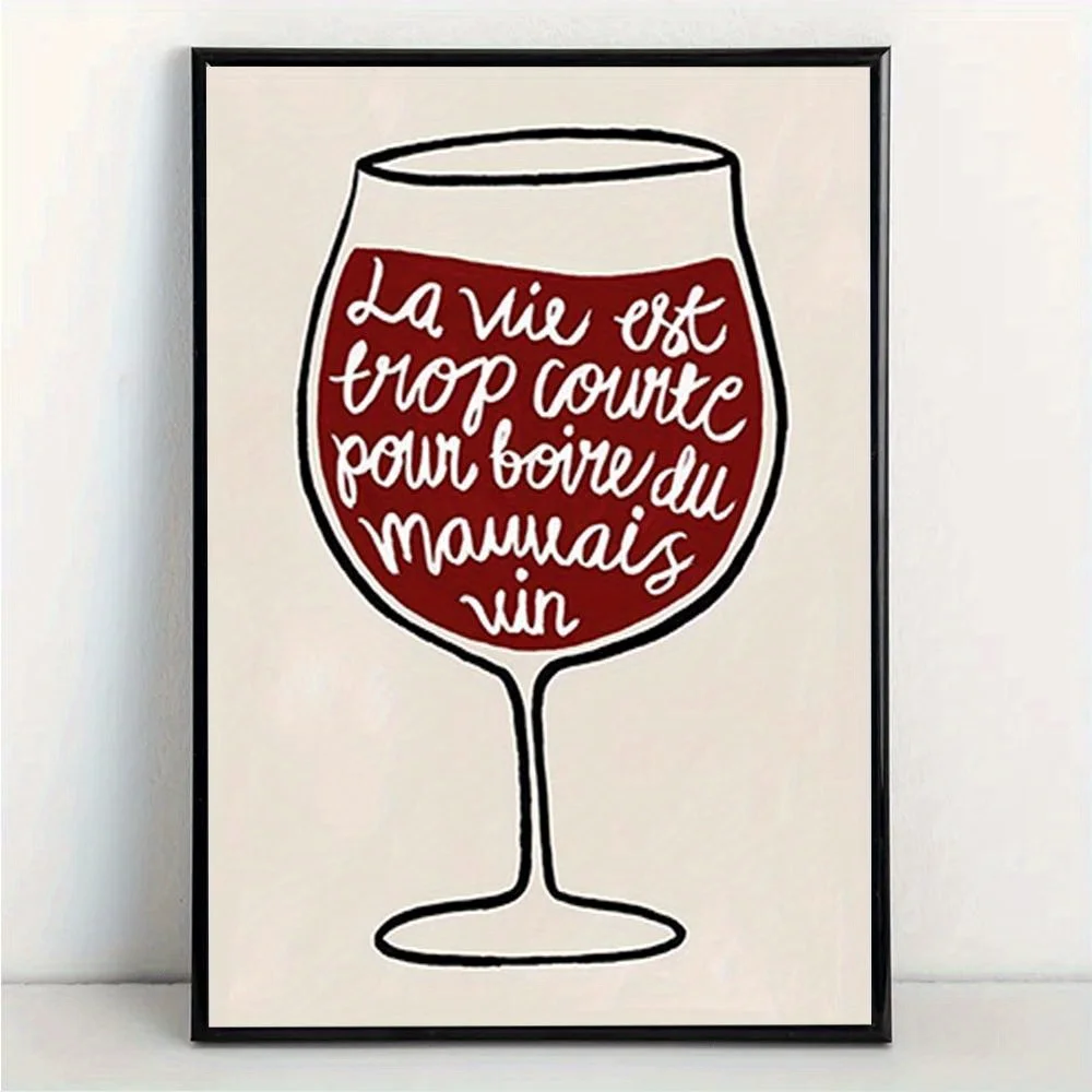 2D Flat, 2D Flat, Frameless Modern Classic Canvas Wall Art Featuring a Wine Theme, with a High-Definition of a Striking Red W