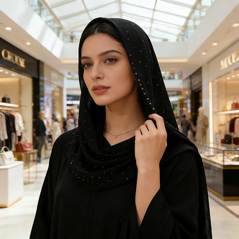 

Шифоновый платок 24 цвета, украшенный жемчугом и стразами, удобный в носке, не жаркий, 70x170 см, длинный мусульманский модный хиджаб