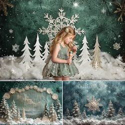 Winter Christmas Photography Backdrop Snowflakes Trees White Vintage Lace Elements Decor Baby Background Photo Studio Photo-call