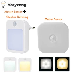 Bombilla LED con Sensor de movimiento, lámpara de luz nocturna de pared con enchufe europeo, atenuación continua, iluminación de armario, lámpara blanca para mesita de noche y dormitorio, 220V