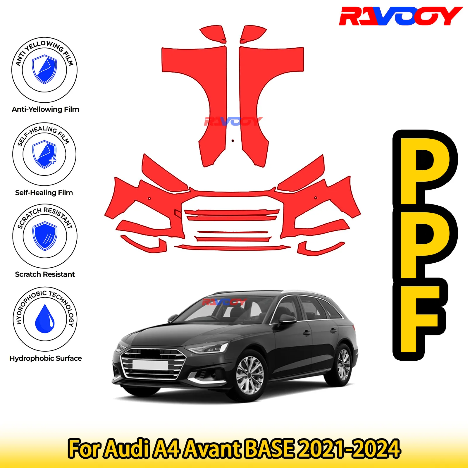 

For Audi A4 Avant BASE 2021-2024 Glossy Matte Black Precut front PPF Kit Paint Protection Film