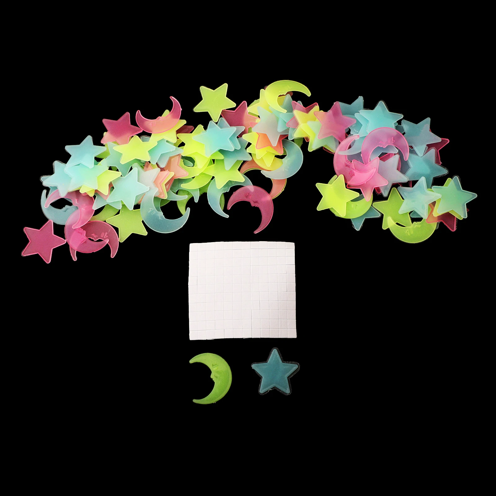 100PCS Moons Stars Glow In The Dark Home Room Decals Kids Bedroom Decoration Plastic For Light Absorption And Glow