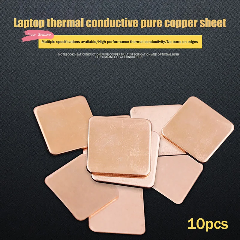 

10Pcs Laptop Copper Thermal Pad Heatsink Sheet Strip Shim for GPU CPU Chip RAM Cooling 0.1/0.3/0.4/0.6MM Thickness Options