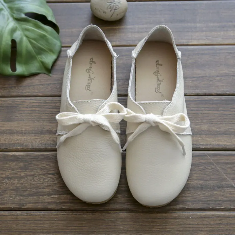 

Artistic Handmade Smooth Leather Flat Heel round Toe Women's Shoes Versatile Flat Bottom Single Shoes Casual Fashion Footwear