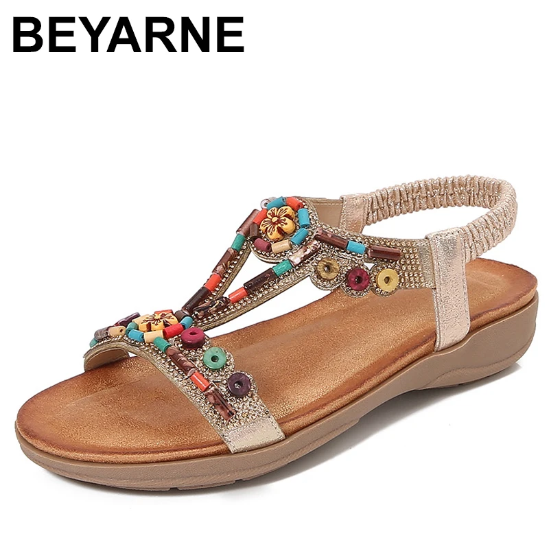 

Женские босоножки на танкетке, летние богемные повседневные сандалии на платформе со стразами, женская уличная пляжная обувь с открытым носком