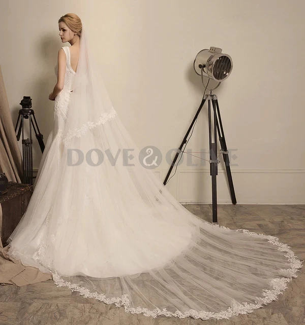 

80-270 см кружевная аппликация, свадебная фата, двухслойная с расческой, длина собора, аксессуары для невесты, женский свадебный головной убор по индивидуальному заказу