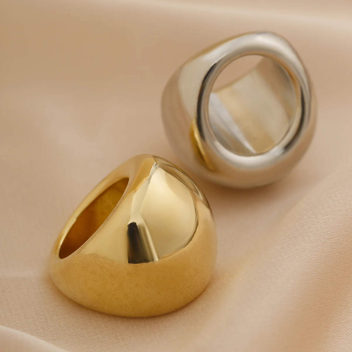 KunJoe Exaggerate Big Round Geometric Rings for Women Punk Retro Gold Color Acrylic CCB Finger Ring Trend Party Wedding Jewelry