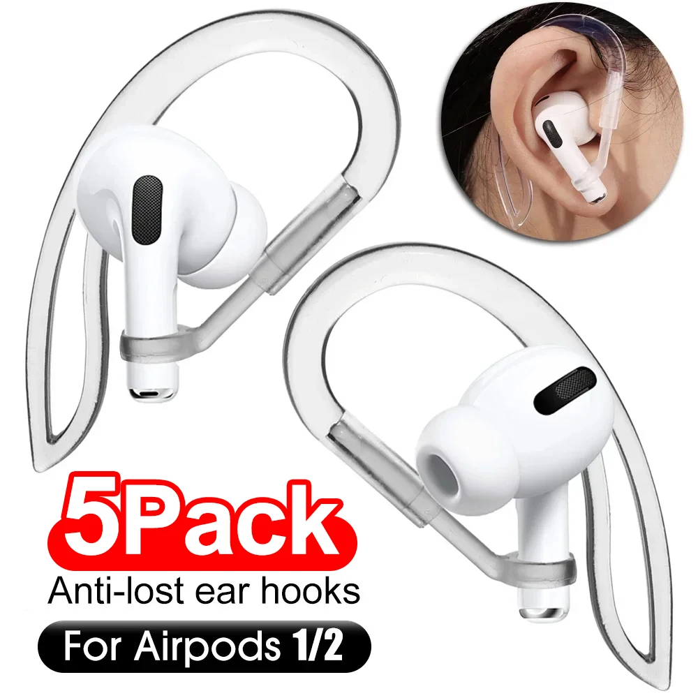 1/3/5 paires d'attaches d'oreille en silicone pour Airpods 1/2, antidérapantes, transparentes, réglables, pour le sport et l'extérieur, supports d'embouts d'écouteurs