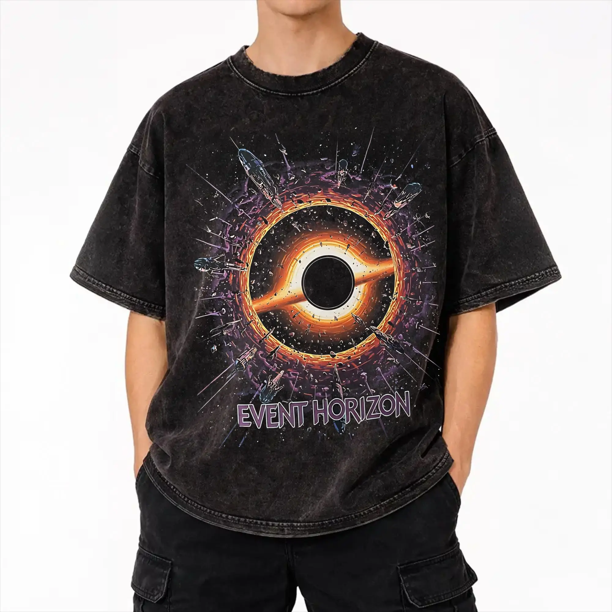 Event Horizon  Outfit Washed T Shirt for Men Women Streetwear Hip Hop T-Shirt Summer  Tees Tops Short Sleeve