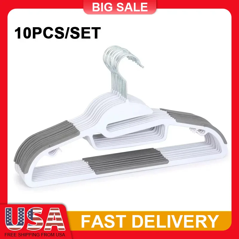 

10Pack Heavy Duty Hangers Non Slip with Strap Indents for All Clothes Space Saving Slim Wardrobe Organizer for Delicate Garments