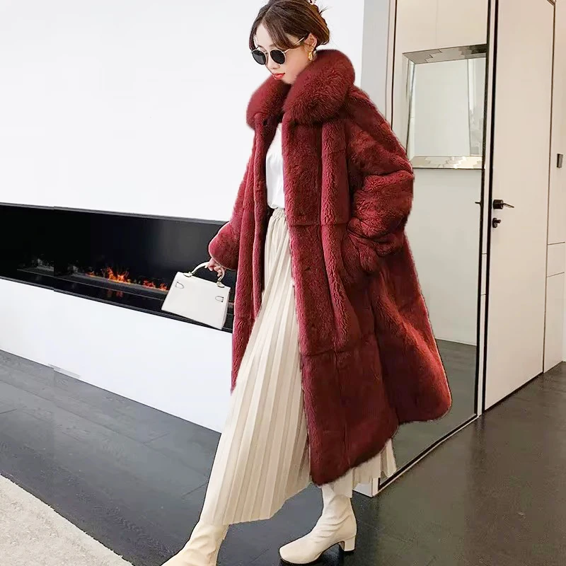 FANIECES Winter Loose Long Fur Coat Women Casual Soft Thick Warm Fluffy Grey Apricot Faux Fur Coat with Pocket Furry Overcoat