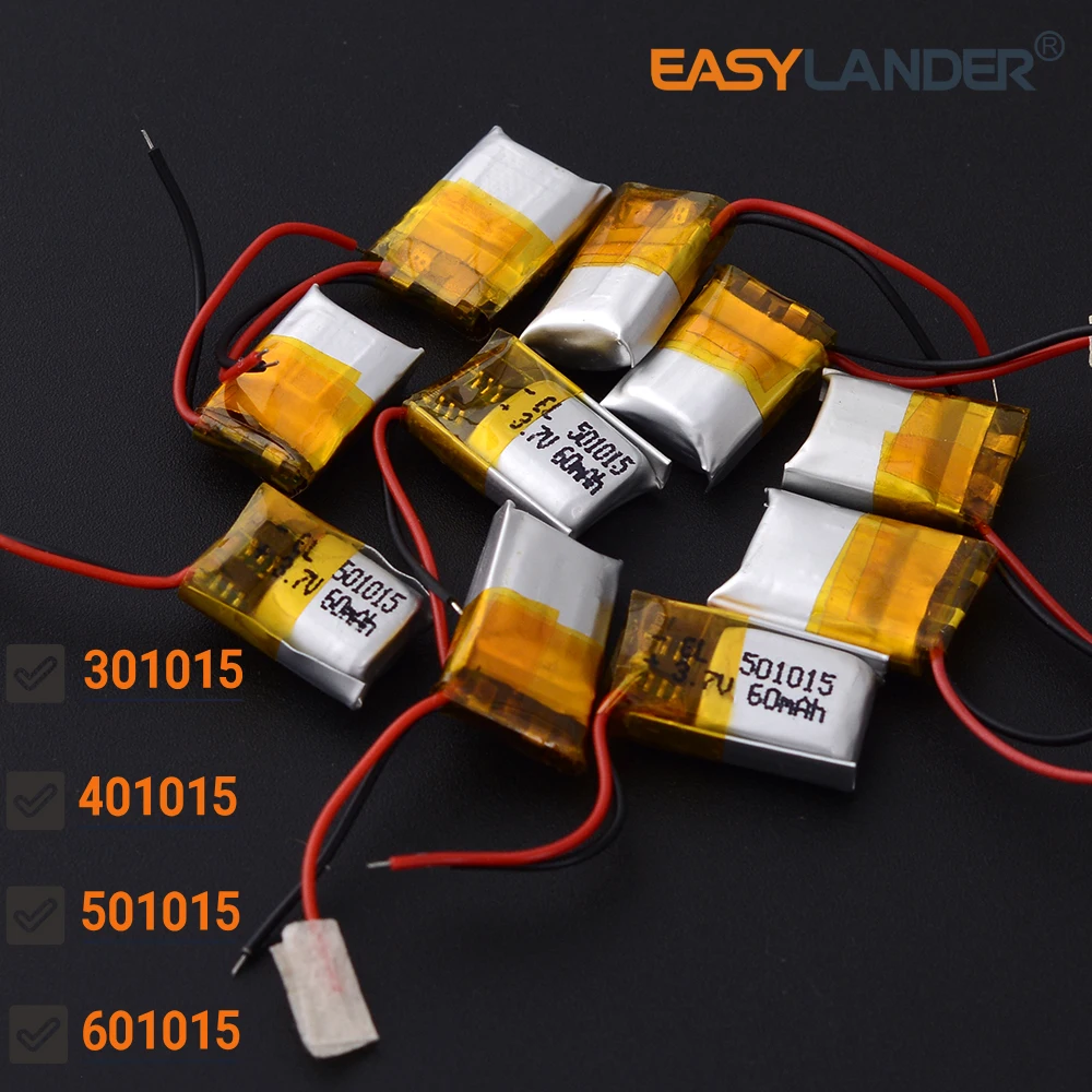 10Pcs/Lot 501015 50mAh 3.7V 401015 301015 601015 60mAh Rechargeable Lithium Li-ion Polymer Battery