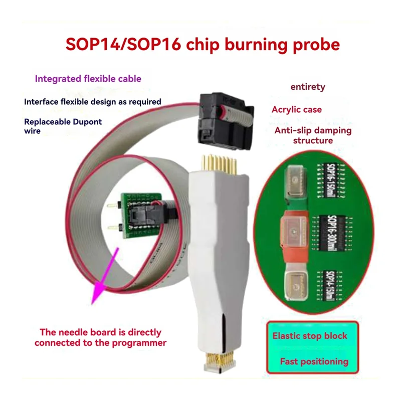 Chip Download Burn Write Chip Download Burn Cable SOP16-300Mi Probe Spring Needle Flash Eeprom Chip Burner Cable