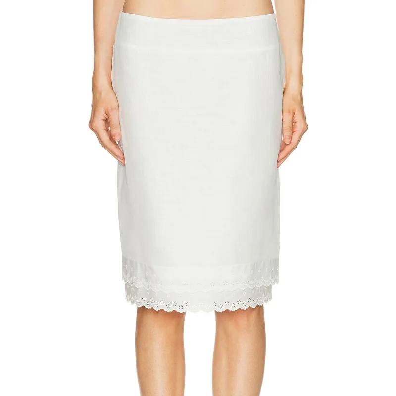 

Новая летняя женская юбка из хлопка и льна с вышивкой и кружевным подолом, высококачественная, модная, универсальная, прямая, для повседневной носки