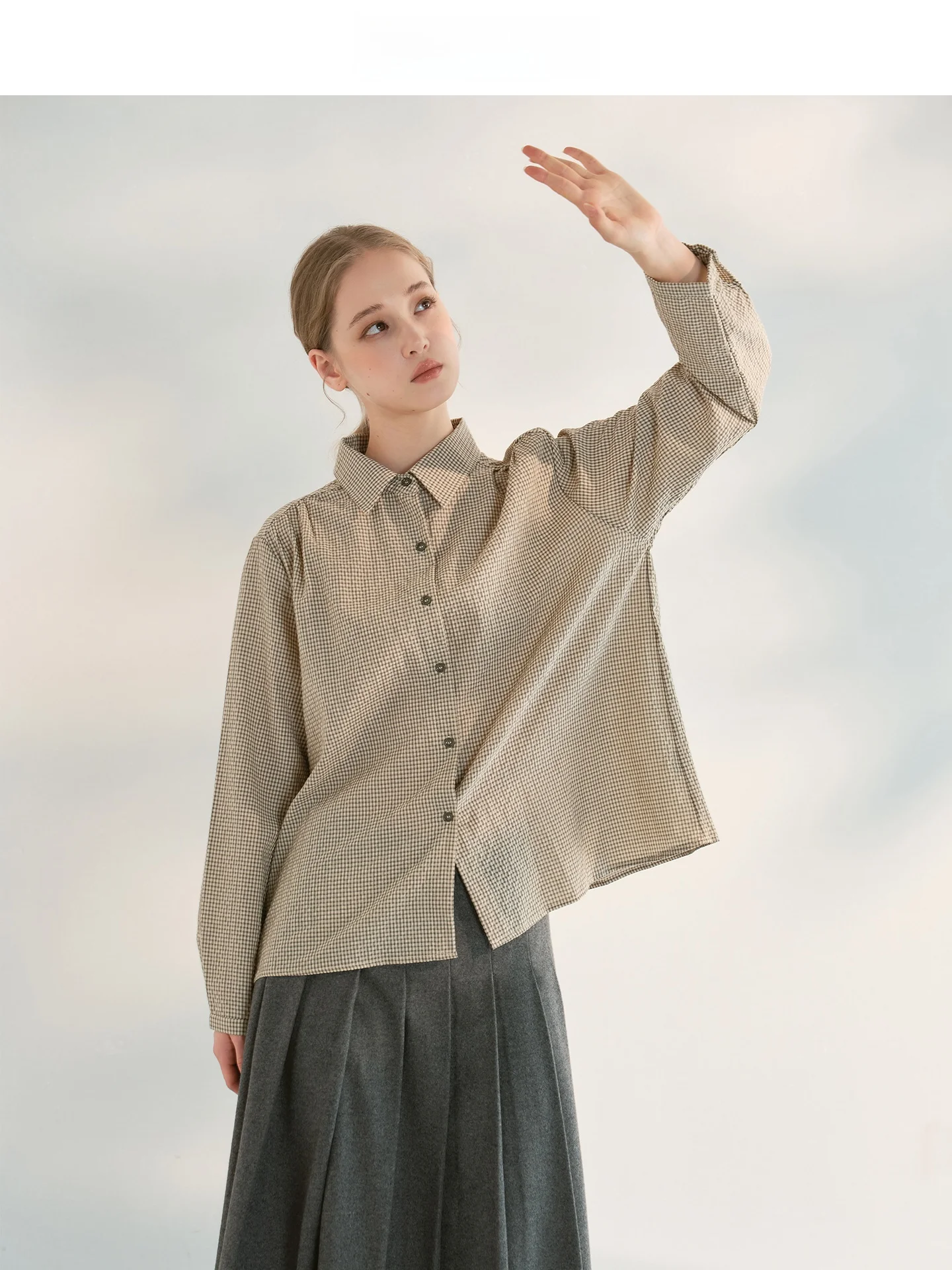 

Винтажная рубашка JinNan с длинным рукавом в клетку для женщин, универсальная, для повседневной носки, свободного кроя, из смесового хлопка и нейлона