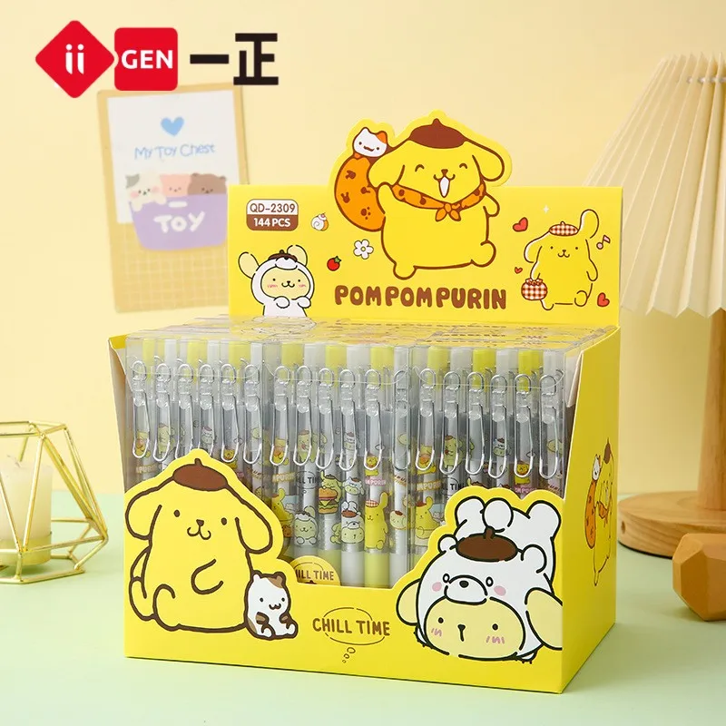 12/24/36pcs Iigen Sanrio Unisex Pen Cute Pompompurin Metal Hook Press Action Pen Student Signature Pen Student Supplies