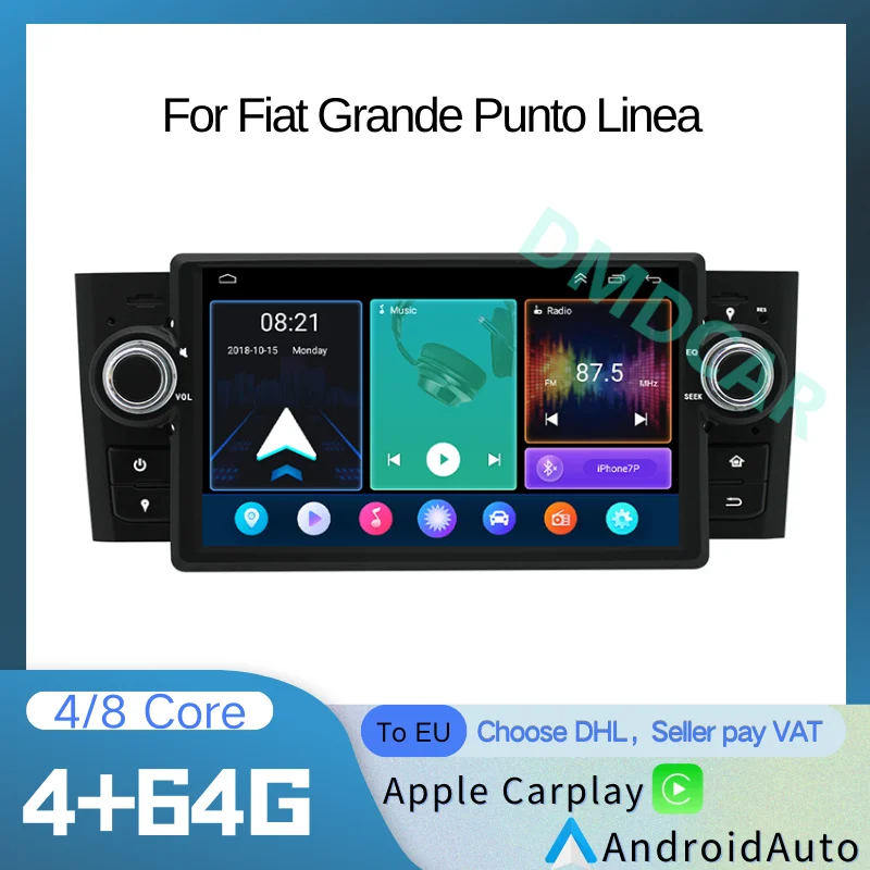 

Wireless Android Auto Apple Carplay GPS Navigation Radio Multimidia Video Player Screen For Fiat Grande Punto Linea 2007-2012