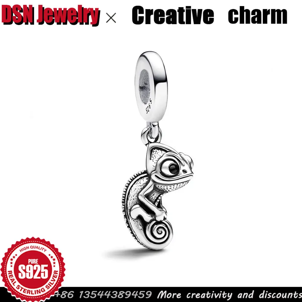 

DSN 925 Sterling Silver Charm Customizable Pendant Animal Cute Chameleon Original DIY Bracelet Beads Fine Jewelry Accessories